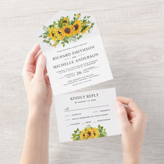 Invitation Tout En Un Bouquet de tournesol rustique Mariage floral (Déchirure)
