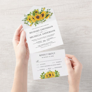 Invitation Tout En Un Bouquet de tournesol rustique Mariage floral