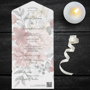 Invitation Tout En Un Bouquet Fleur sauvage Silhouette avec code QR tout