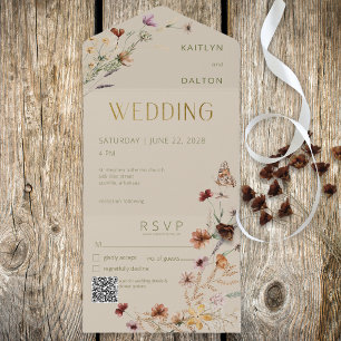 Invitation Tout En Un Bouquet Fleur sauvage Tan moderne QR Code
