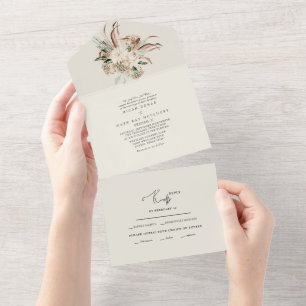 Invitation Tout En Un Bouquet Pampas Beige Mariage Floral Tout en un Inv