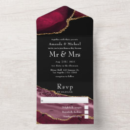 Invitation Tout En Un Bourgogne et Gold Agate Mariage All In One Invitat