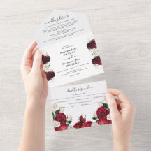 Bourgogne Rouge & Fleurs Blanches Mariage Élégant