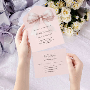 Invitation Tout En Un Bow rose rose rose or rsvp anniversaire