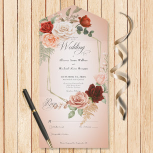 Invitation Tout En Un Brosse Rustique Boho Rust Peach Flora Frame Blush