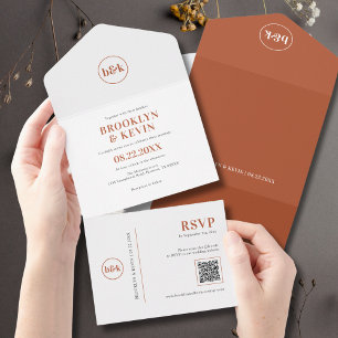 Invitation Tout En Un Budget Minimal Terracotta Rust QR Code + RSVP