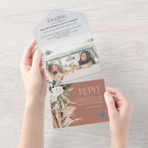 Invitation Tout En Un Budget photo pampas eucalyptus mariage code QR Tou