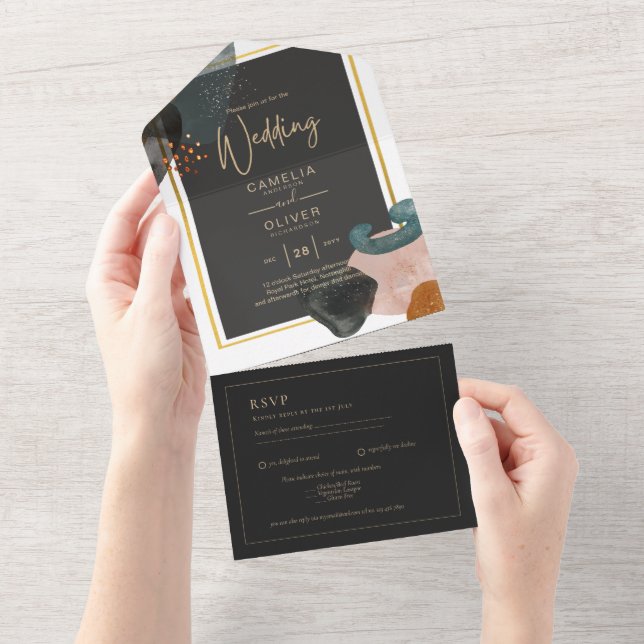Invitation Tout En Un BUDGET Tones de Terre Mariage Abstrait (Déchirure)