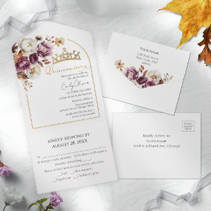 Invitation Tout En Un Burgundy Arc Floral Automne Quinceanera