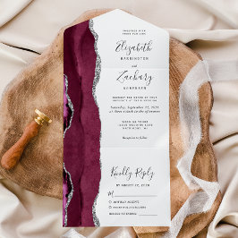 Invitation Tout En Un Burgundy Argent Agate Mariage blanc