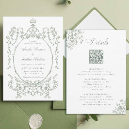 Invitation Tout en un cadre Floral Mariage vert