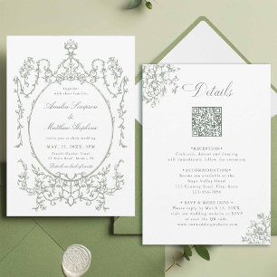 Invitation Tout en un cadre Floral Mariage vert