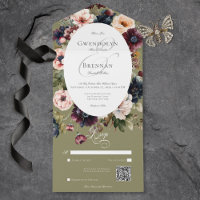 Cadre floral ovale foncé Moody vert