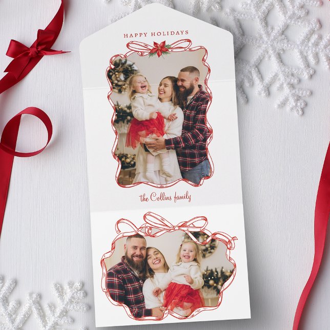 Invitation Tout En Un Cadre photo de Noël rouge tiré à la main (Créateur téléchargé)