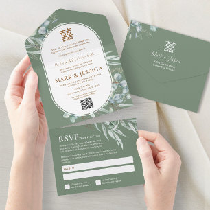 Invitation Tout En Un Cadre Rond de Mariage Tout Compris en Eucalyptus V