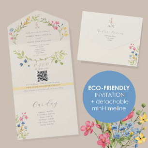 Invitation Tout En Un Calendrier des fleurs sauvages Aquarelle Mariage