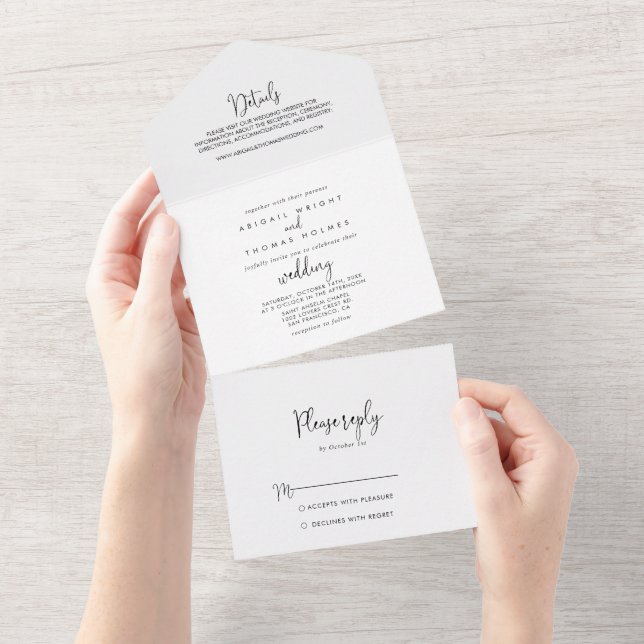 Invitation Tout En Un Calligraphie Écriture Élégante Mariage   (Déchirure)