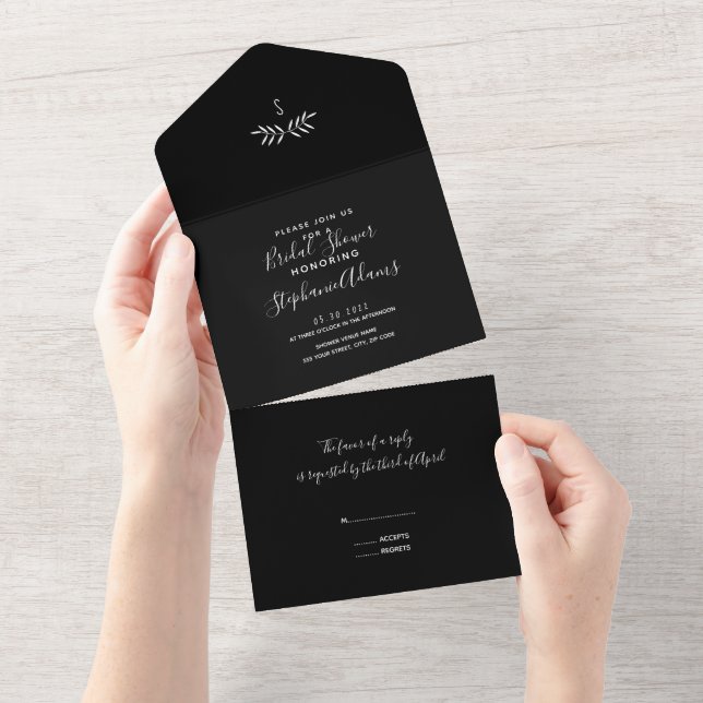 Invitation Tout En Un Calligraphie minimale noire et blanche (Déchirure)