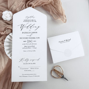 Invitation Tout En Un Calligraphie Moderne Élégante pour Mariage