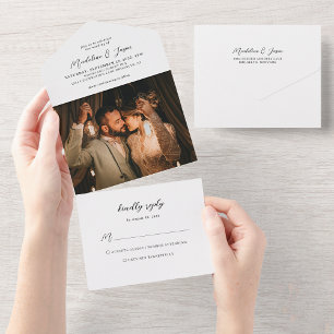 Invitation Tout En Un Calligraphie moderne minimaliste Photo Mariage Rsv