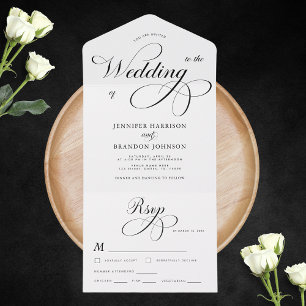 Invitation Tout En Un Calligraphie noir et blanc Mariage traditionnel