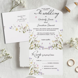 Invitation Tout En Un Calligraphie romantique Fleur lunaire Mariage RSVP