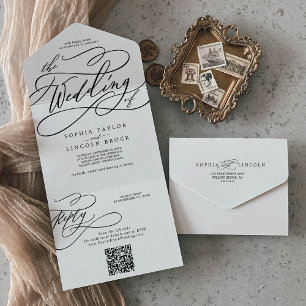 Invitation Tout En Un Calligraphie romantique QR Code Le Mariage De