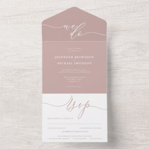 Invitation Tout En Un Calligraphie Rose poudrée rose simple Mariage