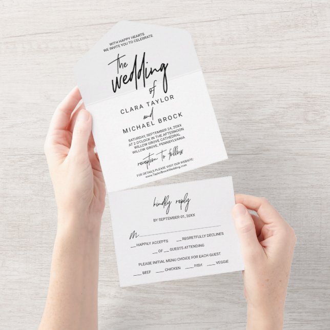 Invitation Tout En Un Calligraphie Whimsical Le Mariage De (Déchirure)