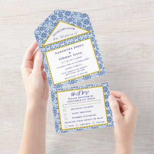Invitation Tout En Un Carreaux méditerranéens Mariage portugais rustique