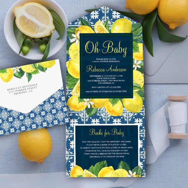 Invitation Tout En Un Carrelage méditerranéen Citron Verger Marine Baby  (Créateur téléchargé)