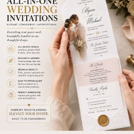 Invitation Tout En Un Carton de réponse élégant avec monogramme pour mar