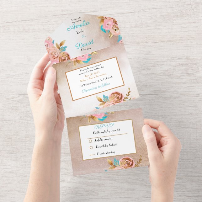 Invitation Tout En Un Carton d'invitation de mariage complet (Déchirure)