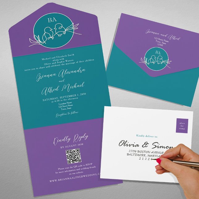 Invitation Tout En Un Carton d'invitation de mariage moderne sarcelle vi (Créateur téléchargé)