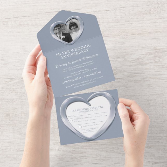 Invitation Tout En Un Célébration d'anniversaire de mariage d'argent 25  (Déchirure)