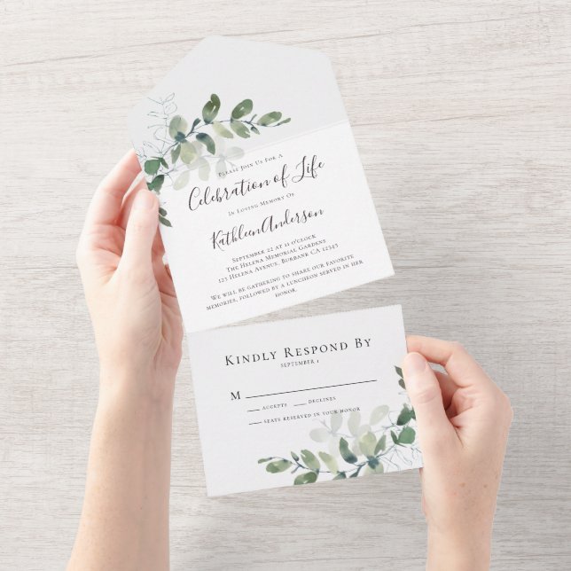 Invitation Tout En Un Célébration de la vie à Eucalyptus (Déchirure)