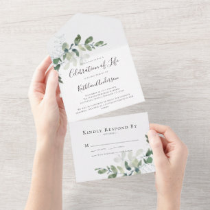 Invitation Tout En Un Célébration de la vie à Eucalyptus