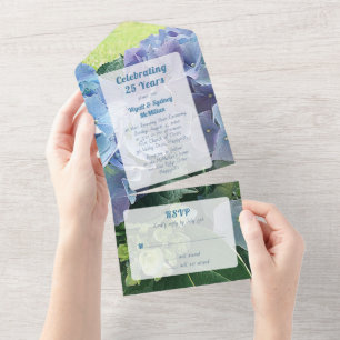 Invitation Tout En Un Cérémonie de Vœux d'Anniversaire Floral Bleu