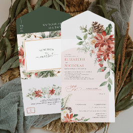 Invitation Tout En Un C'Est La Saison | Floral Mariage de Noël