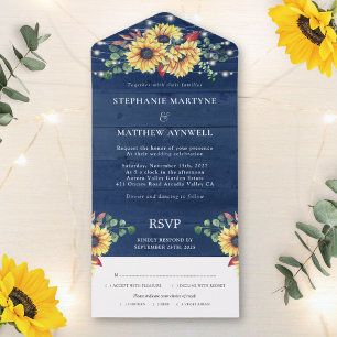 Invitation Tout En Un Chaîne de tournesols rustiques Lumières Mariage bl