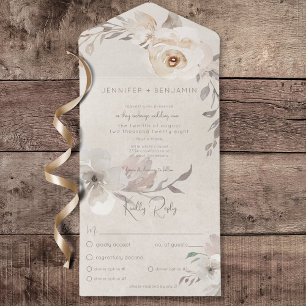 Invitation Tout En Un Champagne & Crème Aquarelle Boho Dîner Floral