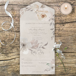 Invitation Tout En Un Champagne & Crème Aquarelle Boho Floral Pas de dîn