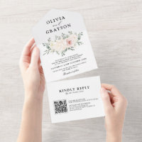 Champagne Ivory Blush Rose Floral Code QR Mariage