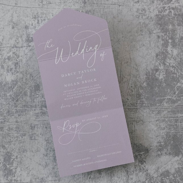 Invitation Tout En Un Charme élégant RSVP Lavender Purple Mariage (Elegant Charm RSVP Lavender Purple Wedding All In One Invitation)