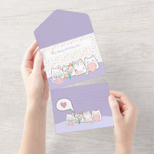 Invitation Tout En Un Chats mignons Pastel Kawaii saluant le dessin anim