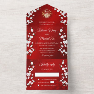 Invitation Tout En Un Cherry Blossom Mariage chinois