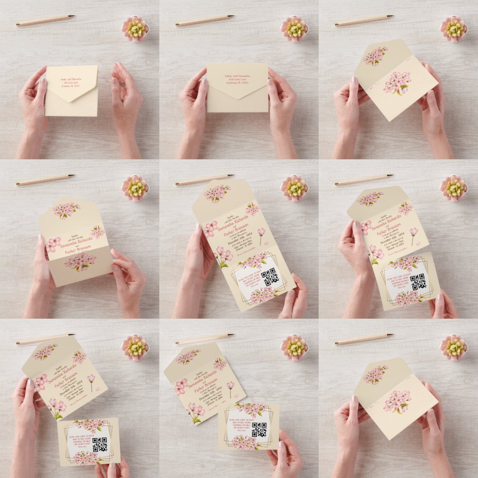 Invitation Tout En Un Cherry Blossom Mariage & RSVP