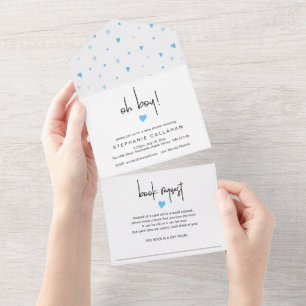 Invitation Tout En Un Chic Blue Heart Boy Baby shower Et Demande De Rése