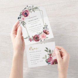 INVITATION TOUT EN UN CHIC BURGUNDY BLUSH ROSE MARIAGE DE COULEUR D'EAU