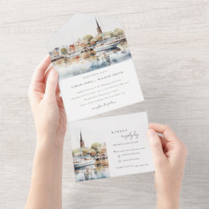 Invitation Tout En Un Chic Mariage d'aquarelle Annapolis Maryland